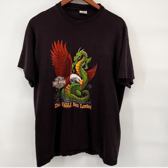 Vintage 1980s Holoubek Dragon Eagle Harley Davidson graphic tshirt size XL RARE